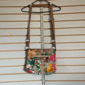 Sakroots Flower Power Fuchsia Pink Green Floral Crossbody Purse 11.25x11.25x2